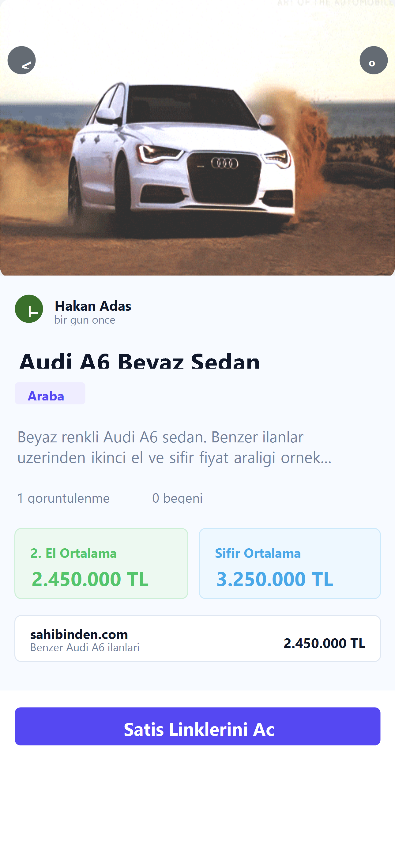 Audi A6 satış linkleri ve fiyat sonucu