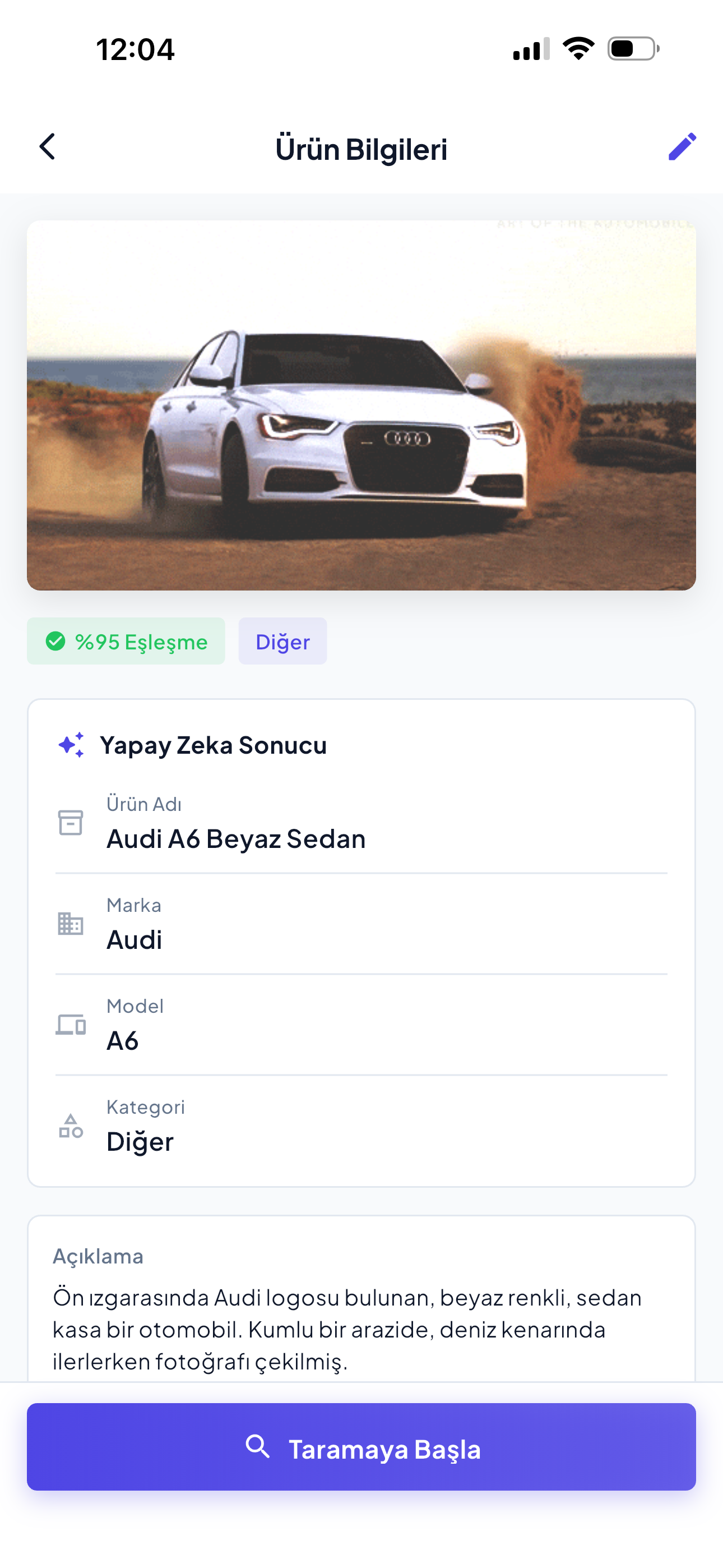 Fiyatla tanınan ürün bilgileri ekranı